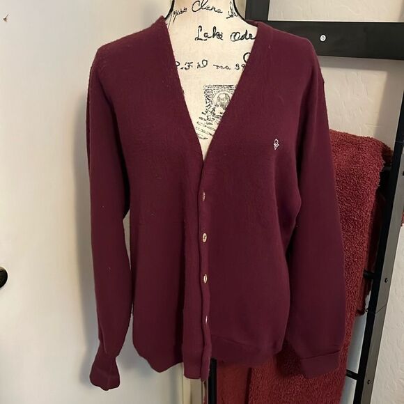 Vintage Christian Dior Burgundy Grandpa Button Closure Sweater Cardigan - Picture 1 of 10